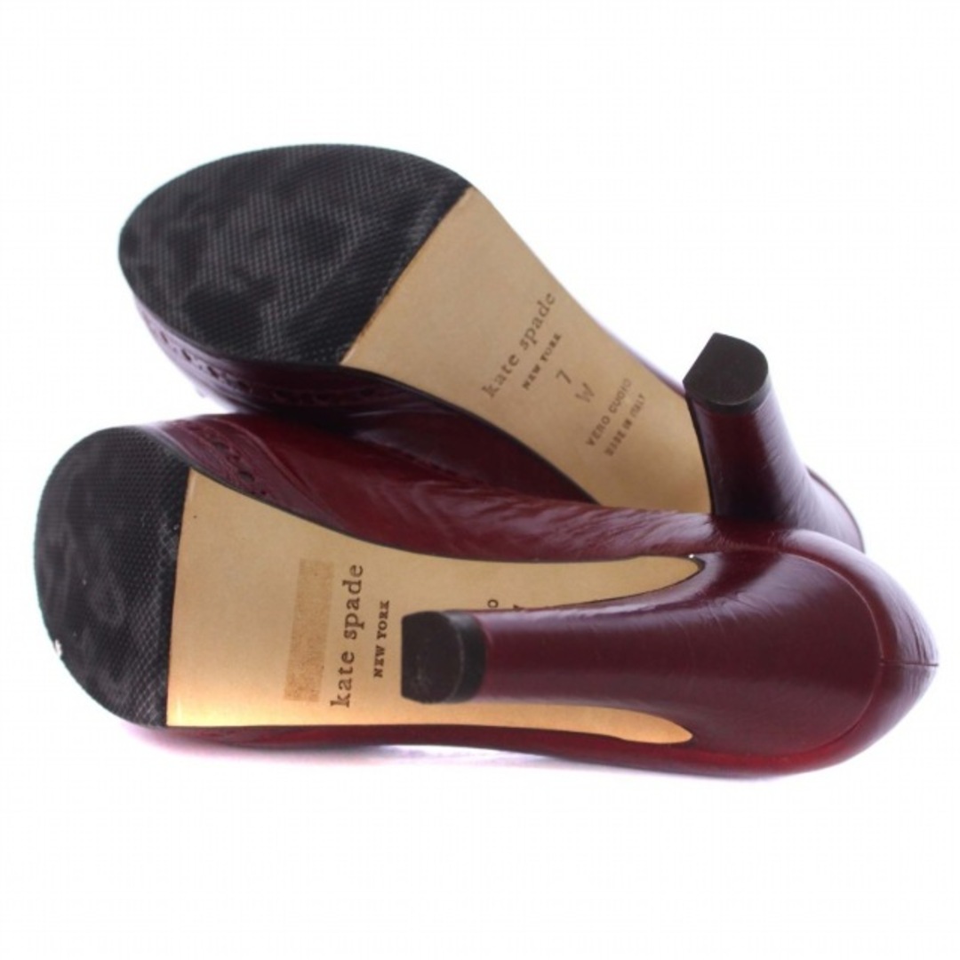 ケイトスペード パンプス チャンキーヒール リボン レザー 7W 24cm 赤 レディースの靴/シューズ(ハイヒール/パンプス)の商品写真