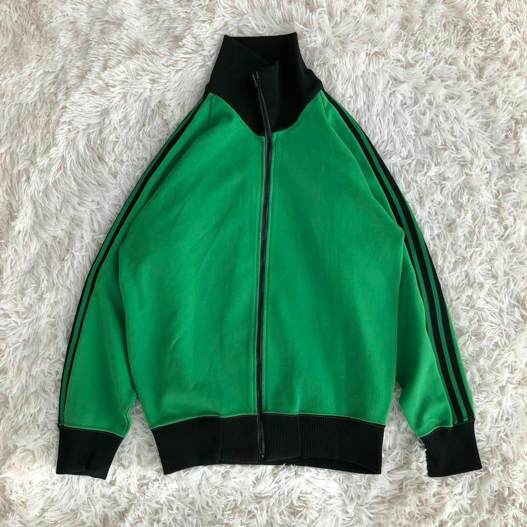 ノーブランドトラックジャケット　グリーン緑レトロジャージ古着 メンズのトップス(ジャージ)の商品写真
