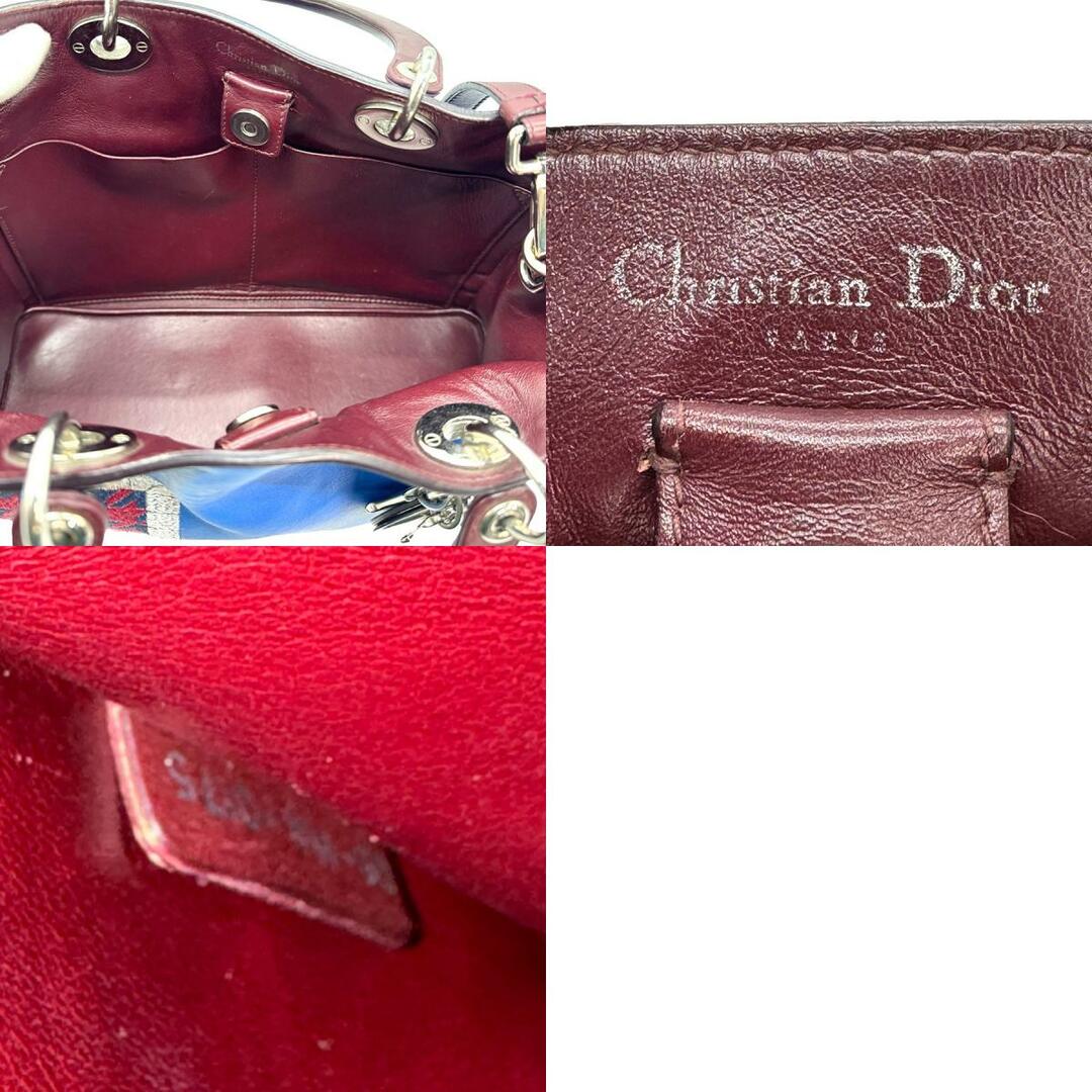 Christian Dior(クリスチャンディオール)のクリスチャンディオール Christian Dior ショルダーバッグ ハンドバッグ カナージュ レザー ブルー×ワインレッド レディース 送料無料【中古】 z0934 レディースのバッグ(ショルダーバッグ)の商品写真