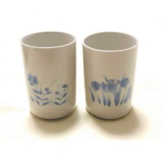 新品未使用　たち吉橘吉　ブル－花草柄　夫婦カップ　組湯呑　フリ－カップ2客(食器)