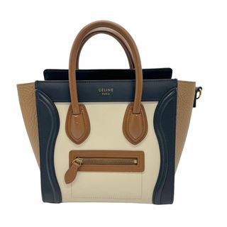 セリーヌ(celine)のセリーヌ CELINE ショルダーバッグ ハンドバッグ ラゲージ ナノショッパー レザー ベージュ×ネイビー×ブラウン レディース 送料無料【中古】 z0932(ショルダーバッグ)