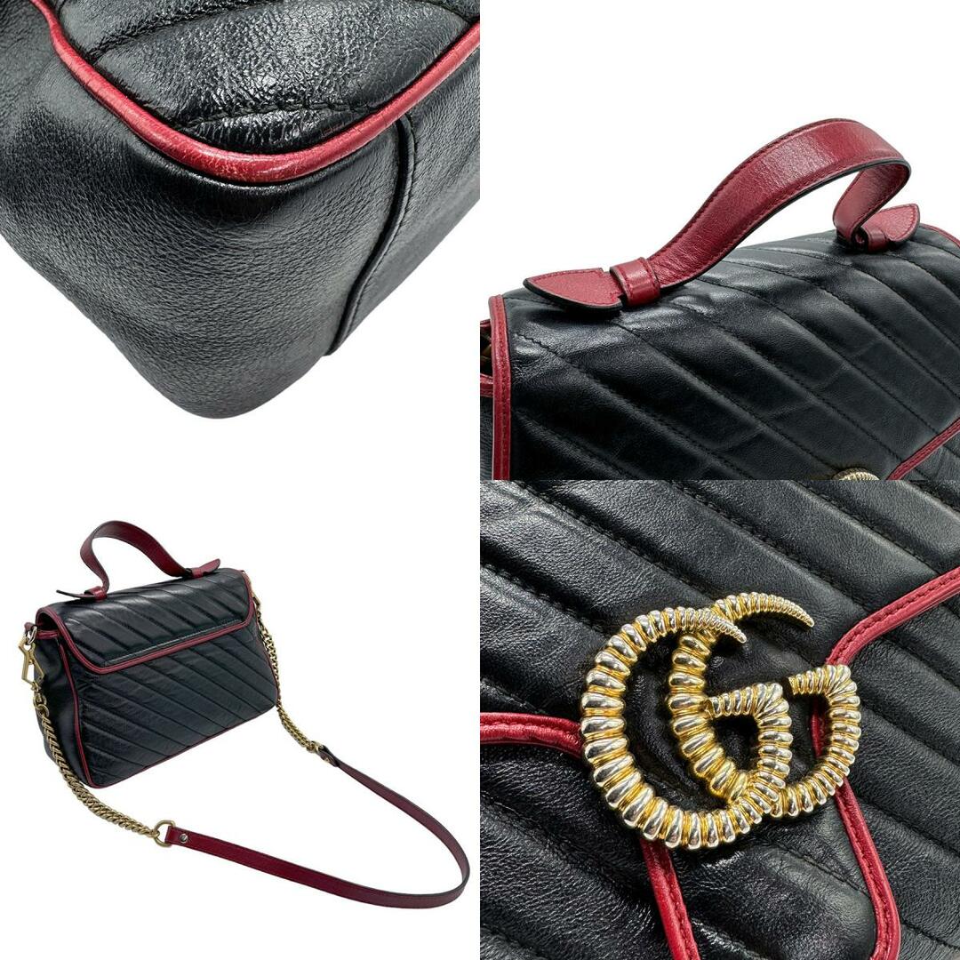 Gucci(グッチ)のグッチ GUCCI ショルダーバッグ ハンドバッグ GGマーモント レザー ブラック×レッド レディース 498110 送料無料【中古】 z0991 レディースのバッグ(ショルダーバッグ)の商品写真