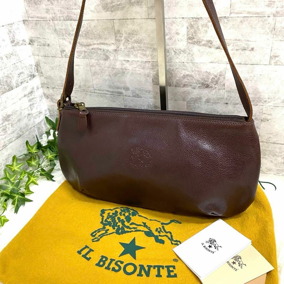 IL BISONTE(イルビゾンテ)の【美品】IL BISONTE ショルダーバッグ ロゴ型押し レザー ブラウン レディースのバッグ(ショルダーバッグ)の商品写真