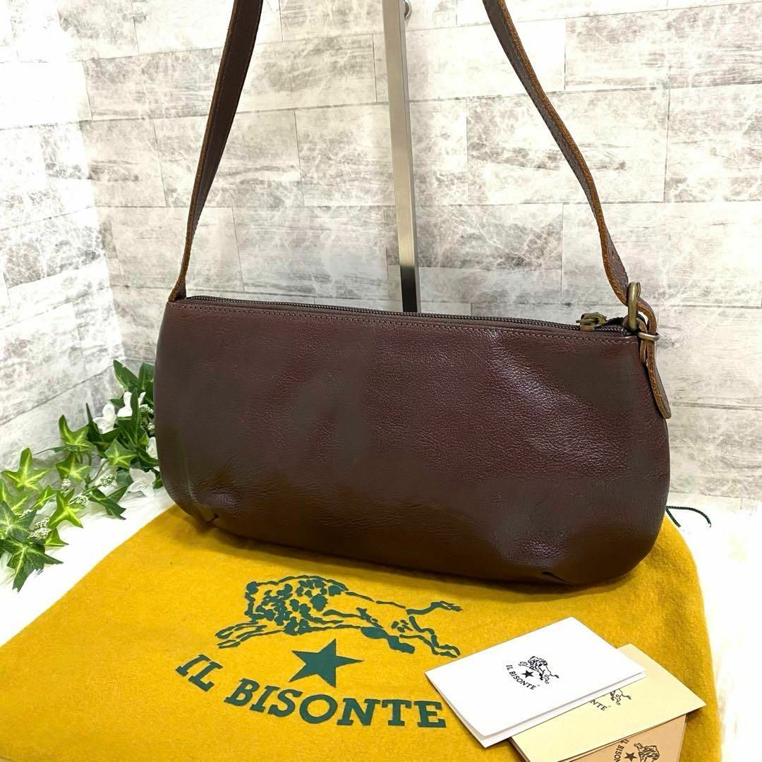 IL BISONTE(イルビゾンテ)の【美品】IL BISONTE ショルダーバッグ ロゴ型押し レザー ブラウン レディースのバッグ(ショルダーバッグ)の商品写真