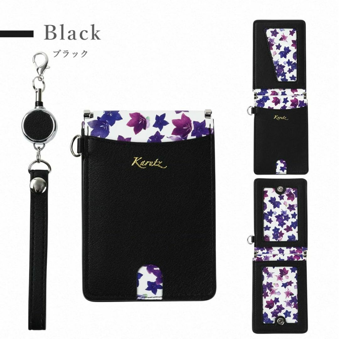 【色: ブラック】karutz パスケース 定期入れ レディース リール付き か レディースのバッグ(その他)の商品写真