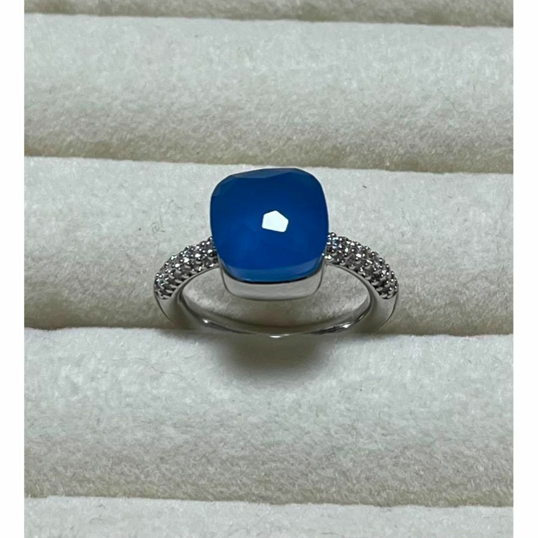 009ブルー×シルバーキャンディーリング指輪　ストーン ポメラート風ヌードリング レディースのアクセサリー(リング(指輪))の商品写真