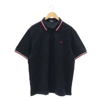 フレッドペリー(FRED PERRY)のFRED PERRY ロゴ刺繍ポロシャツ 鹿の子 半袖 XL 黒 ブラック(ポロシャツ)