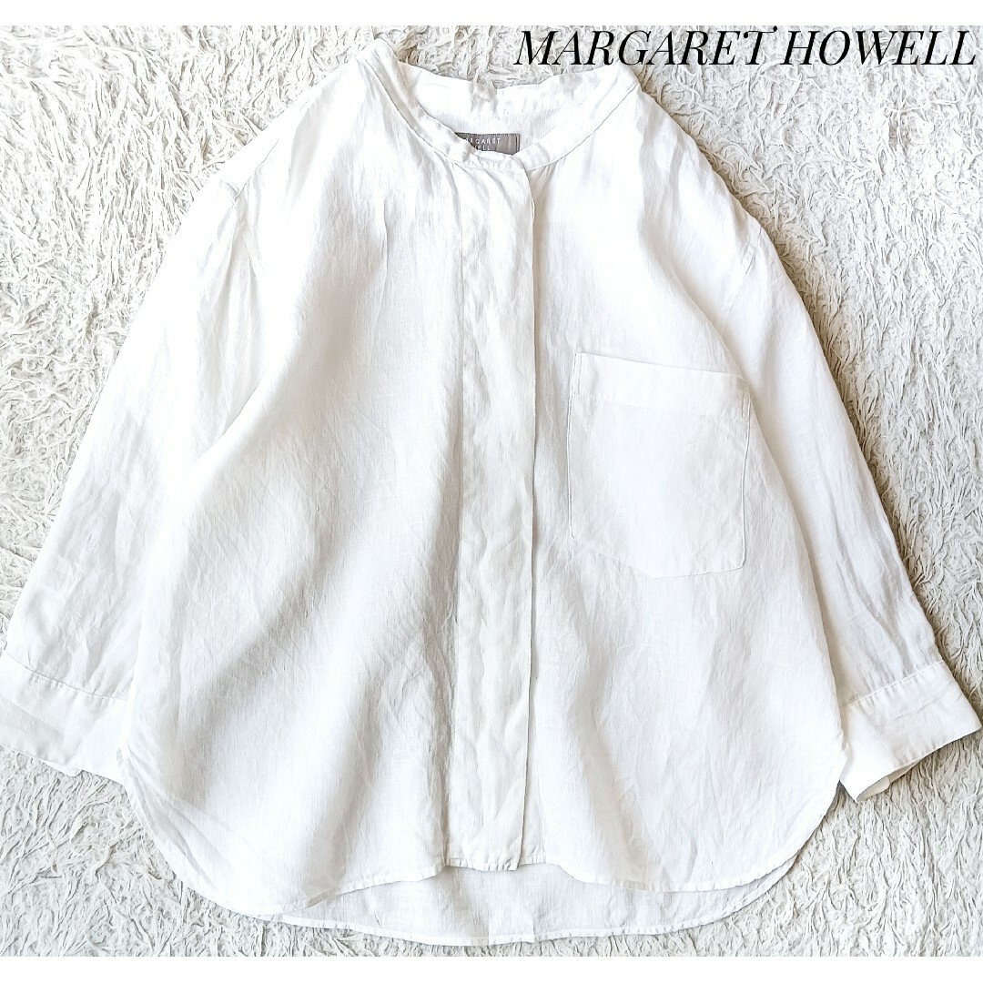 MARGARET HOWELL(マーガレットハウエル)の【マーガレットハウエル】SHIRTING LINEN カラーレスシャツ 22SS レディースのトップス(シャツ/ブラウス(長袖/七分))の商品写真