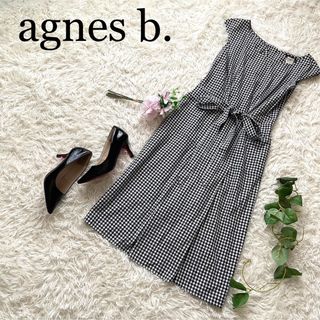 アニエスベー(agnes b.)の【定番】アニエスベー　ギンガムチェックワンピース　フレンチスリーブ　ベルト(ひざ丈ワンピース)