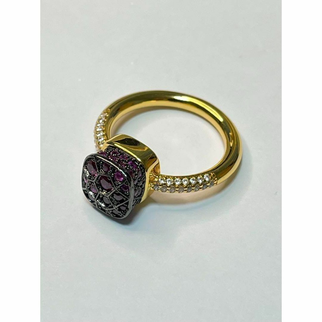ブラック×紫×ゴールド指輪　パヴェ仕様　ポメラート風リング　ジルコニア【一点物】 レディースのアクセサリー(リング(指輪))の商品写真