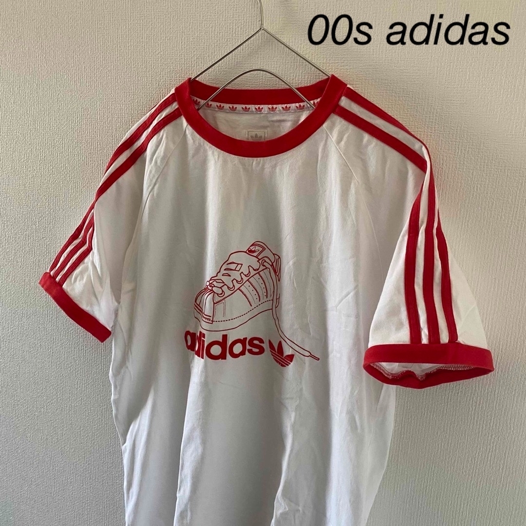 adidas(アディダス)の00sadidasアディダススタンスミス半袖リンガーtシャツメンズホワイト白赤L メンズのトップス(Tシャツ/カットソー(半袖/袖なし))の商品写真