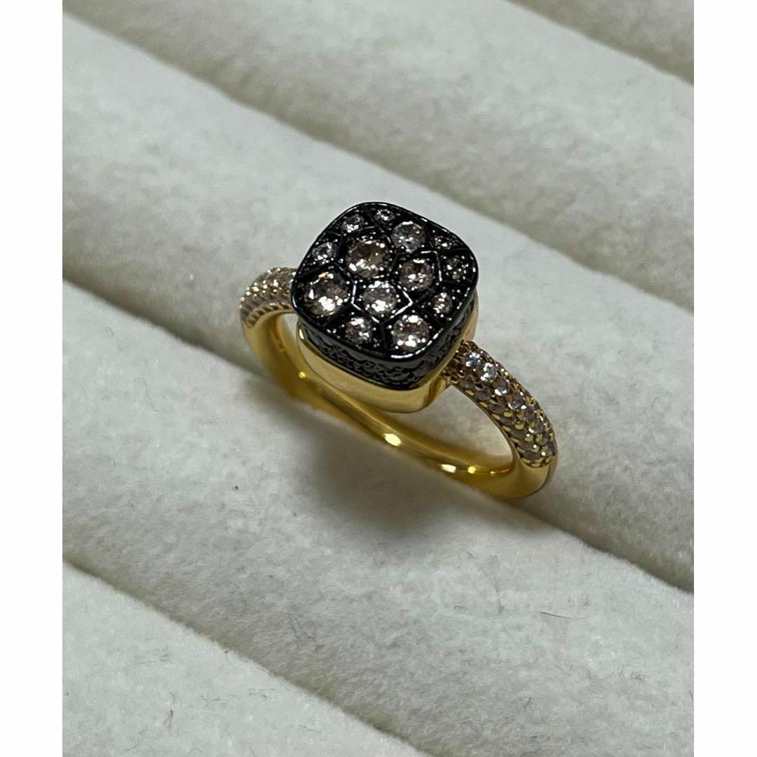 036ブラック×ゴールドパヴェ仕様　ポメラート風 宝石リング ジルコニア レディースのアクセサリー(リング(指輪))の商品写真