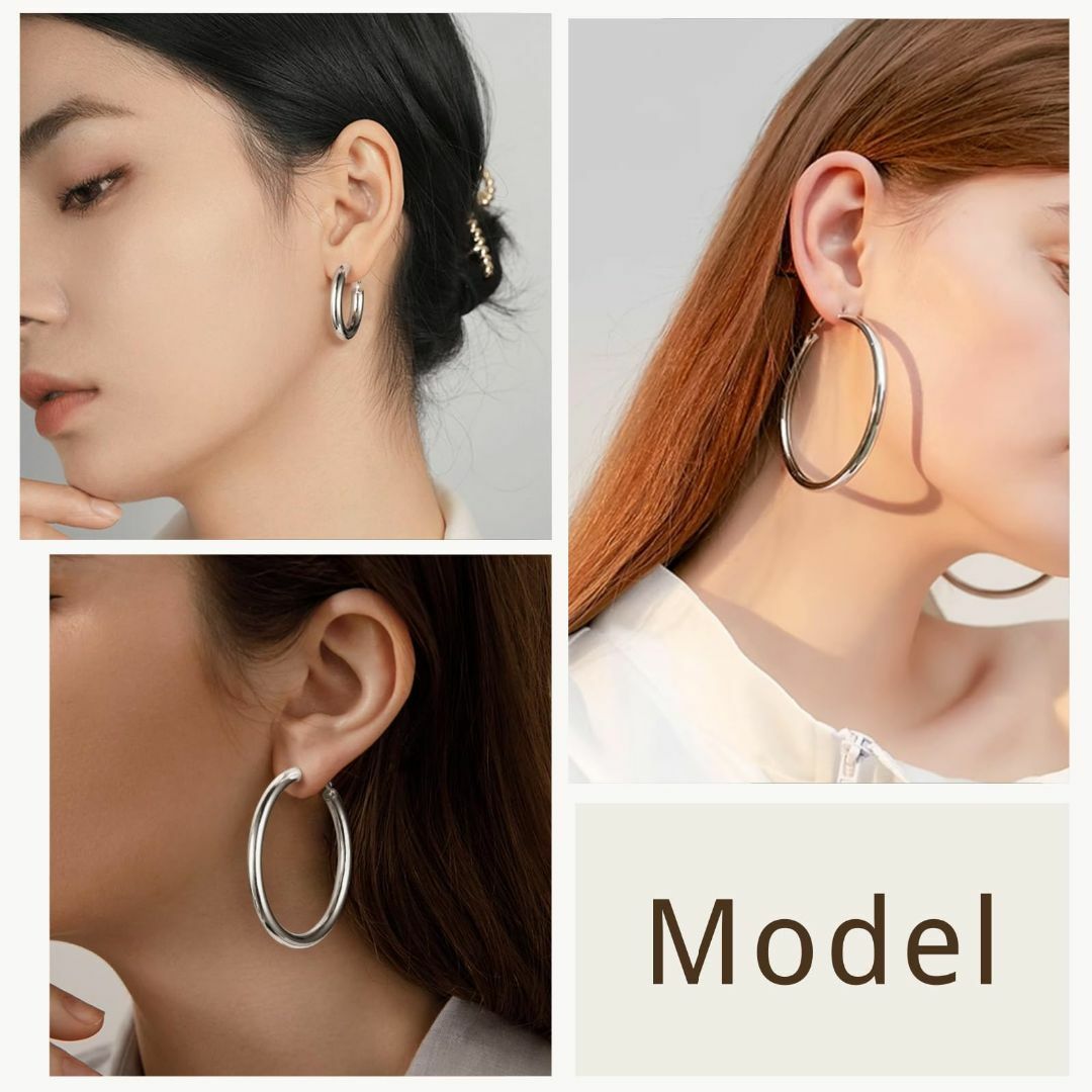 【色: 30mm-シルバー】FindChic フープピアス 幅30mm 40mm レディースのアクセサリー(その他)の商品写真