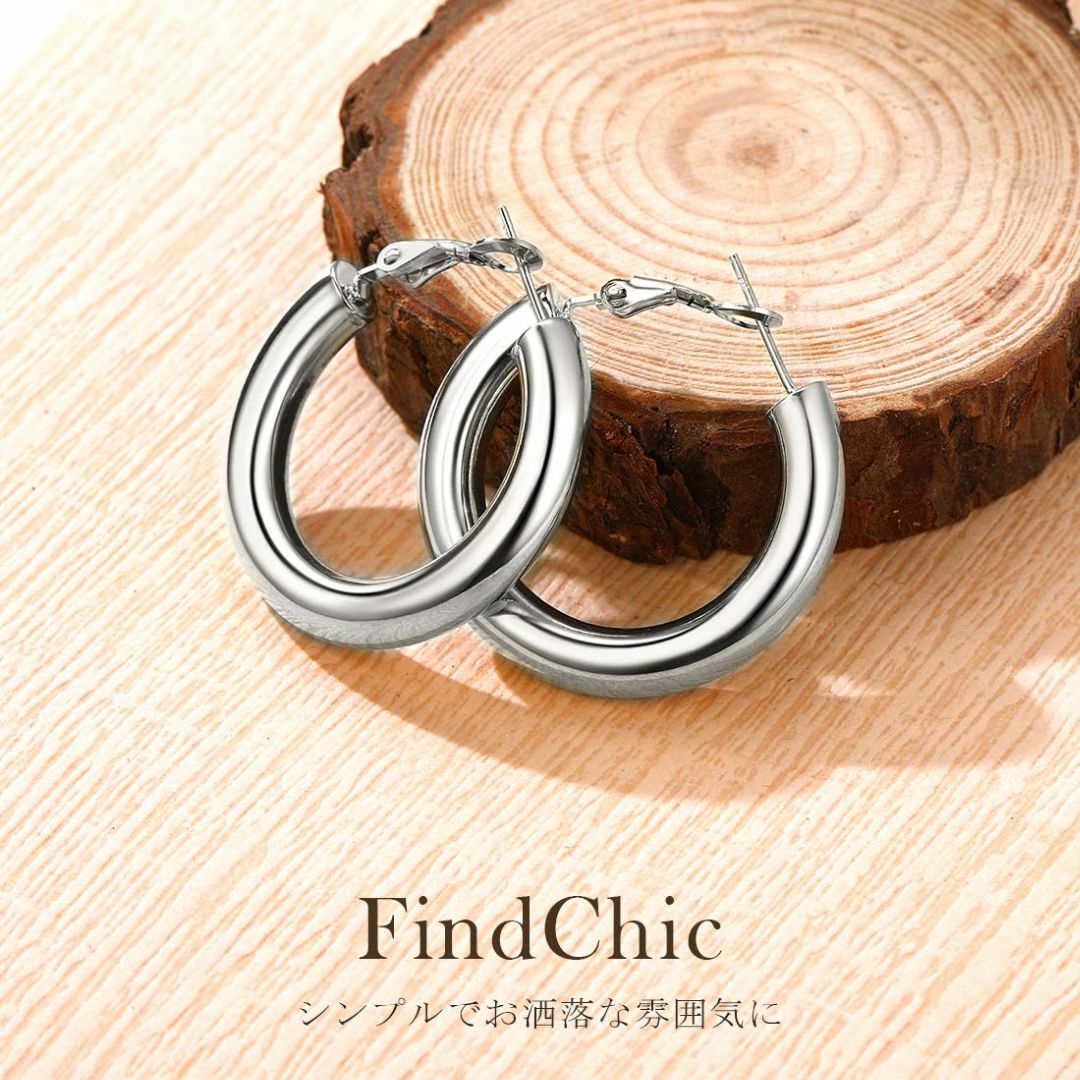 【色: 30mm-シルバー】FindChic フープピアス 幅30mm 40mm レディースのアクセサリー(その他)の商品写真