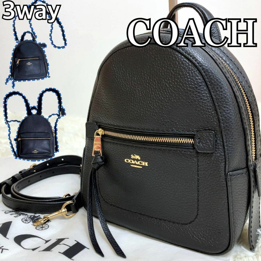 COACH(コーチ)の極美品 コーチ リュック アンディー シボ革 2way レザー チャーム付き 黒 レディースのバッグ(リュック/バックパック)の商品写真