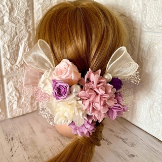 髪飾りウェディング成人式ヘッドドレス花飾りバラ薔薇ドライフラワー♡ヘアパーツ(ヘアピン)