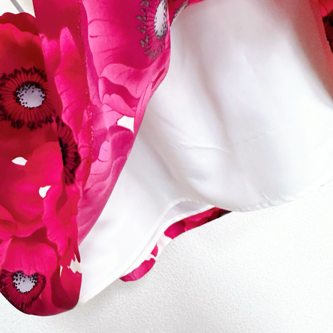 ふりふ(フリフ)の【 ふりふ 】　アネモネ　新品　ストライプ　花柄　白　ピンク　スカート　膝丈 レディースのスカート(ひざ丈スカート)の商品写真