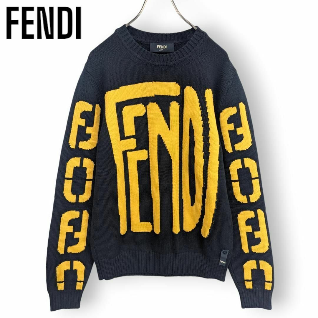 FENDI(フェンディ)の20AW フェンディ ズッカ柄 ビッグロゴ ニット セーター プルオーバー メンズのトップス(ニット/セーター)の商品写真