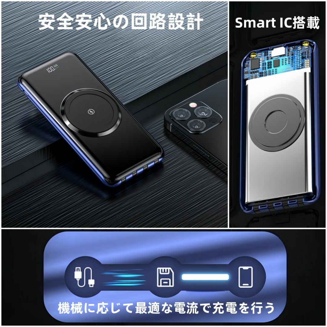 ワイヤレス 　モバイルバッテリー 50000mah 大容量 　急速充電　 スマホ/家電/カメラのスマートフォン/携帯電話(バッテリー/充電器)の商品写真