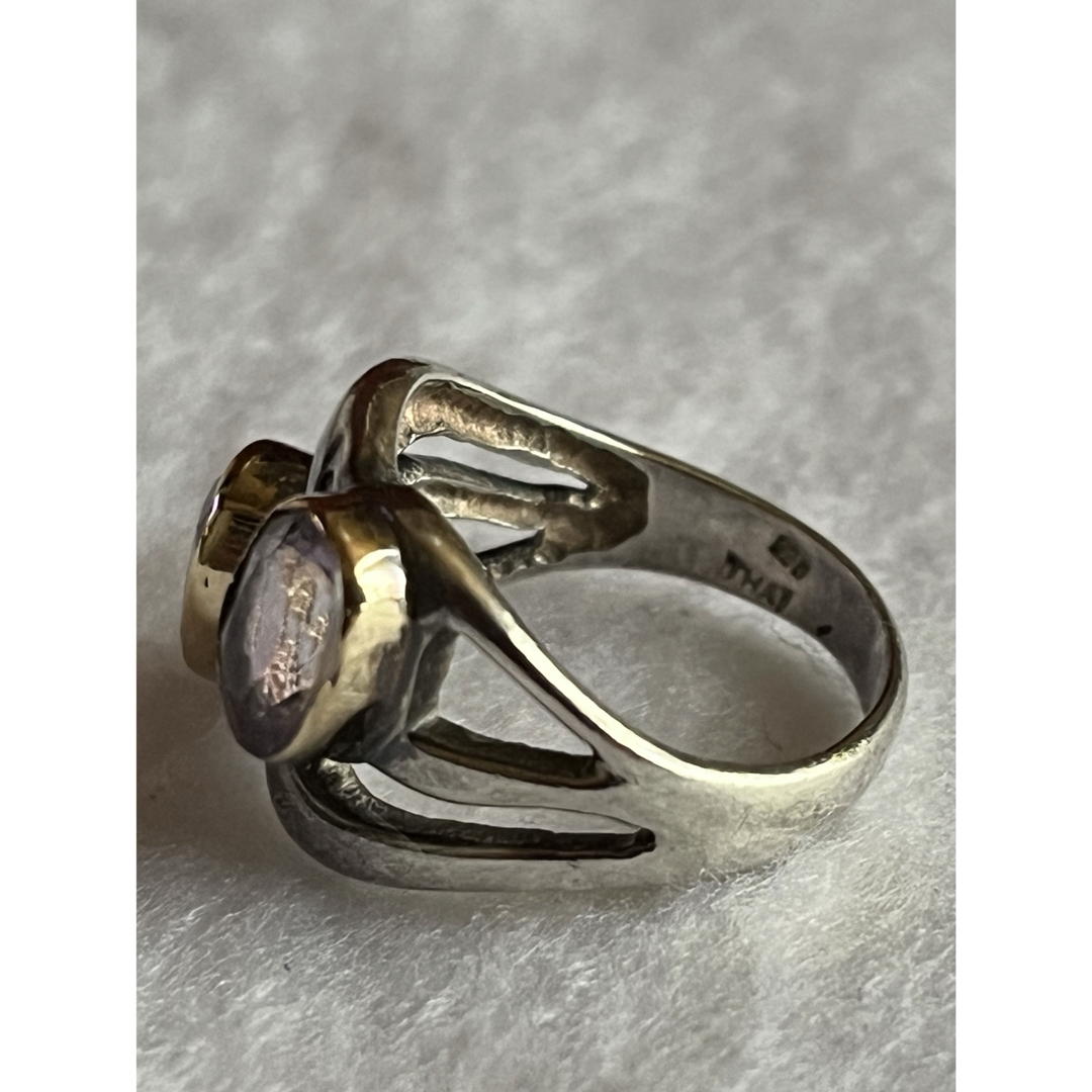 アメジストの石2石付き　リング　指輪　大きめサイズ14 シルバー石つきリング レディースのアクセサリー(リング(指輪))の商品写真