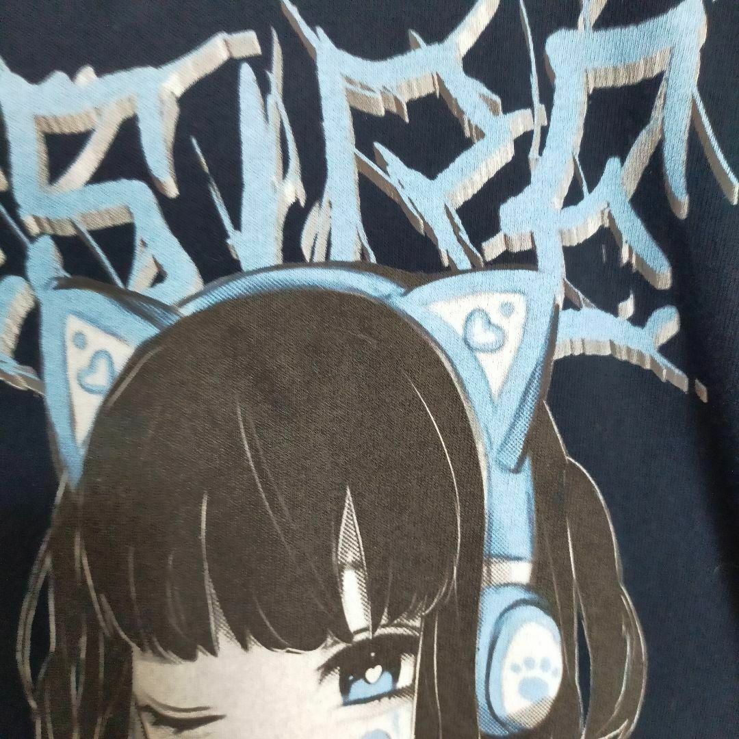 がんぎまりや サブカル 女の子 イラスト ネイビー 長袖 ロンT メンズ XL メンズのトップス(Tシャツ/カットソー(七分/長袖))の商品写真