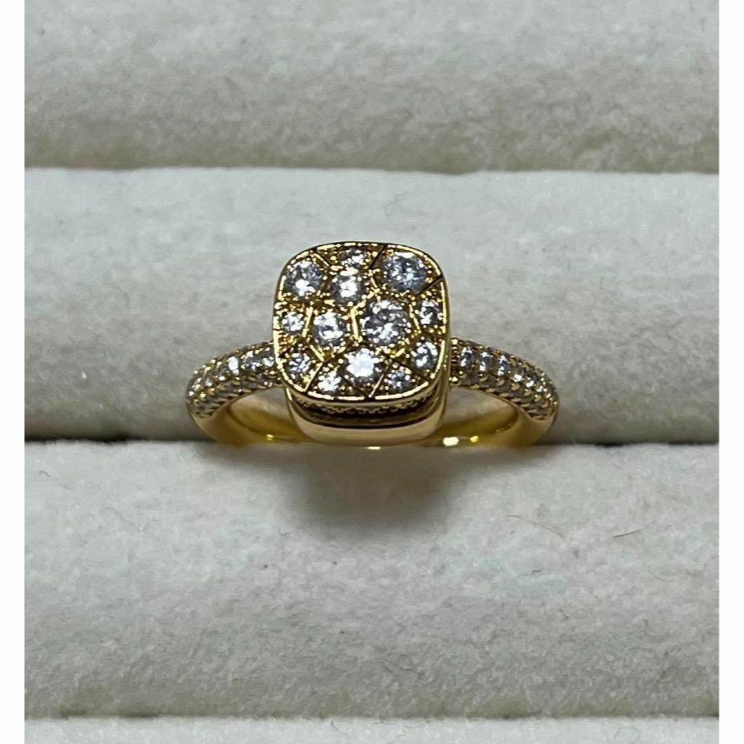 034ゴールド×ゴールドパヴェ仕様　ポメラート風 宝石リング ジルコニア レディースのアクセサリー(リング(指輪))の商品写真