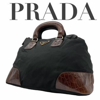 プラダ(PRADA)のPRADA プラダ　D5　ナイロン　クロコ型押し　レザー　ハンドバッグ　三角ロゴ(ハンドバッグ)