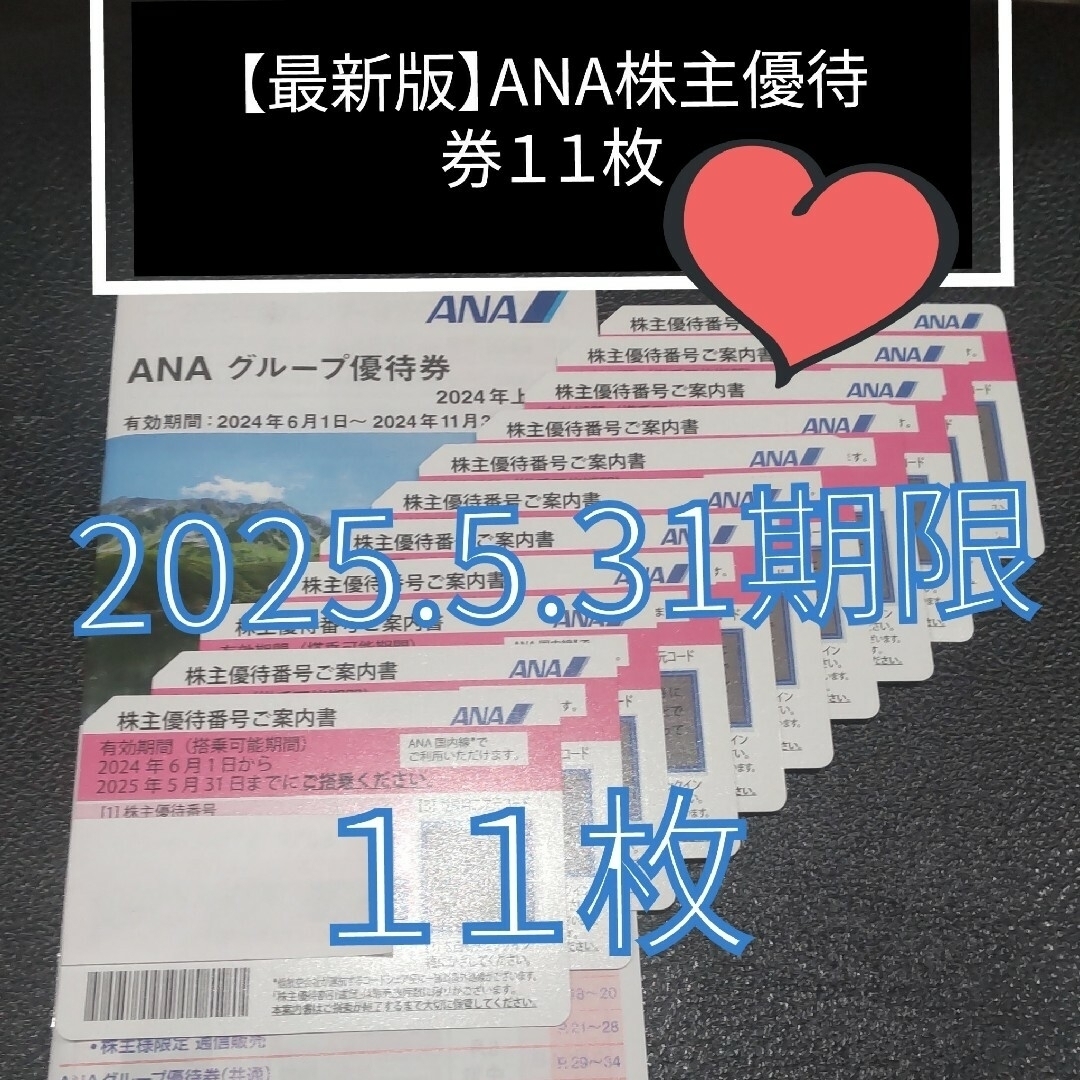 ANA(全日本空輸)(エーエヌエー(ゼンニッポンクウユ))の【最新】ANA株主優待券11枚【2025.5.31期限】ANAグループ優待4冊 チケットの乗車券/交通券(航空券)の商品写真