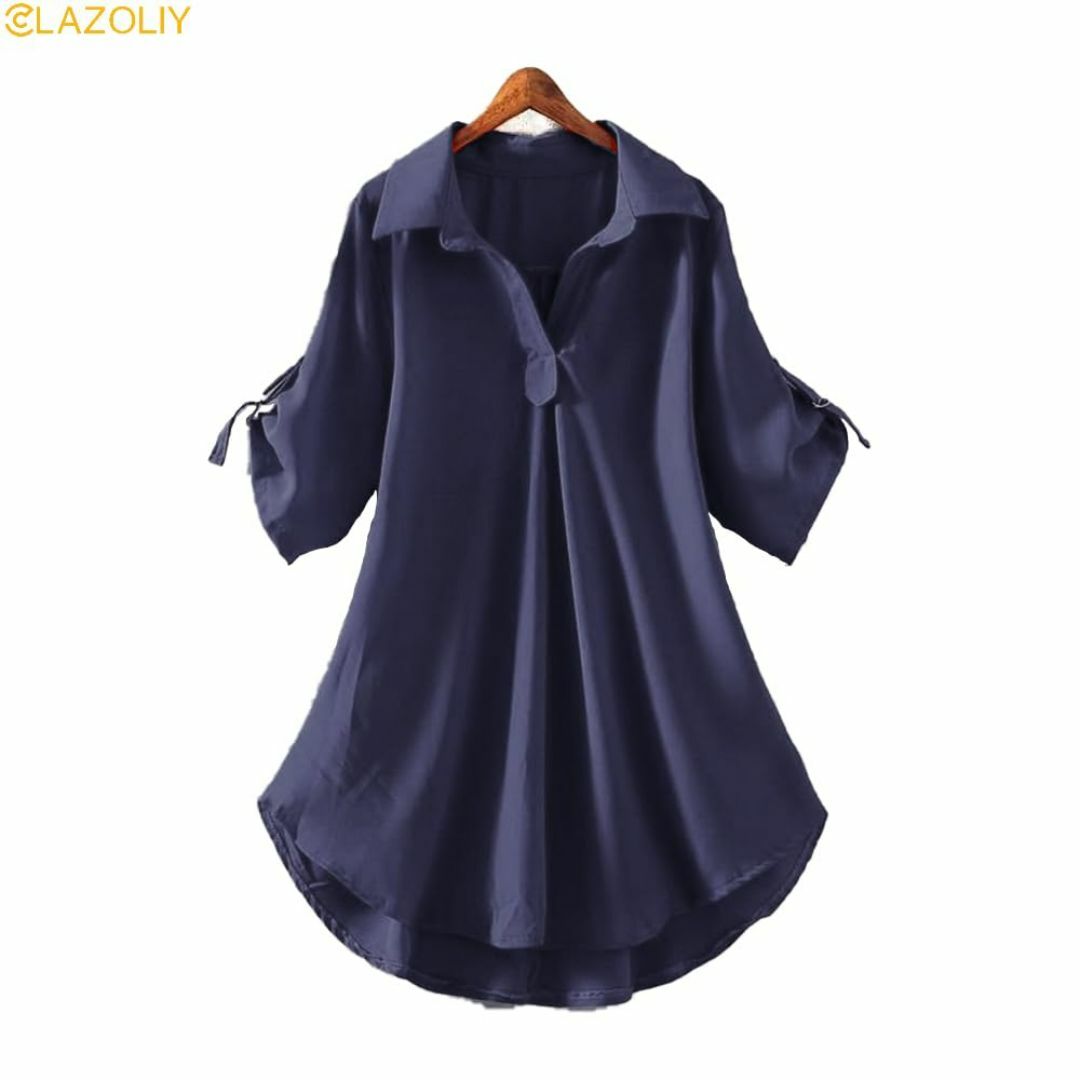 【色: ネイビー】CLAZOLIY レディース シャツ Vネック 五分袖 半袖  レディースのファッション小物(その他)の商品写真