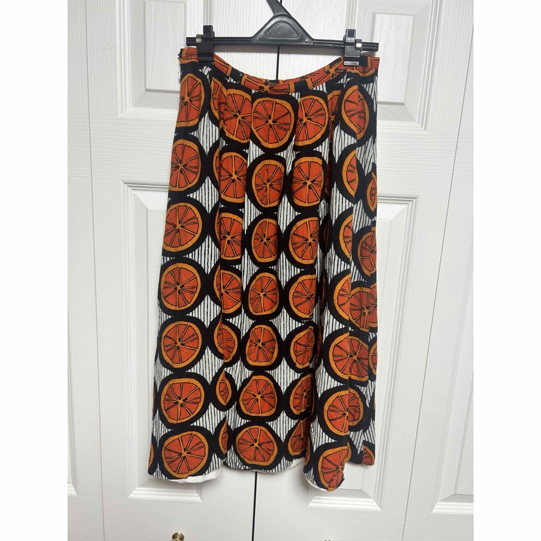 peu pres(プープレ)のプープレ シチリアオレンジ　リネン100%　膝丈スカート　ウエストゴム レディースのスカート(ひざ丈スカート)の商品写真