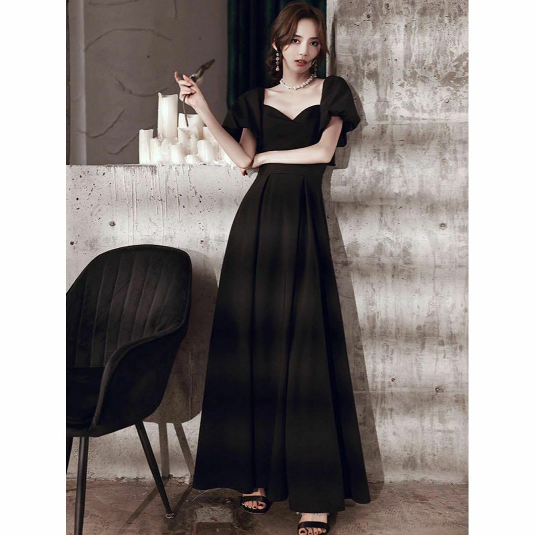 ⭐️オフショルダードレス  M ウェディング ブラック 上品　2way 二次会 レディースのフォーマル/ドレス(ロングドレス)の商品写真