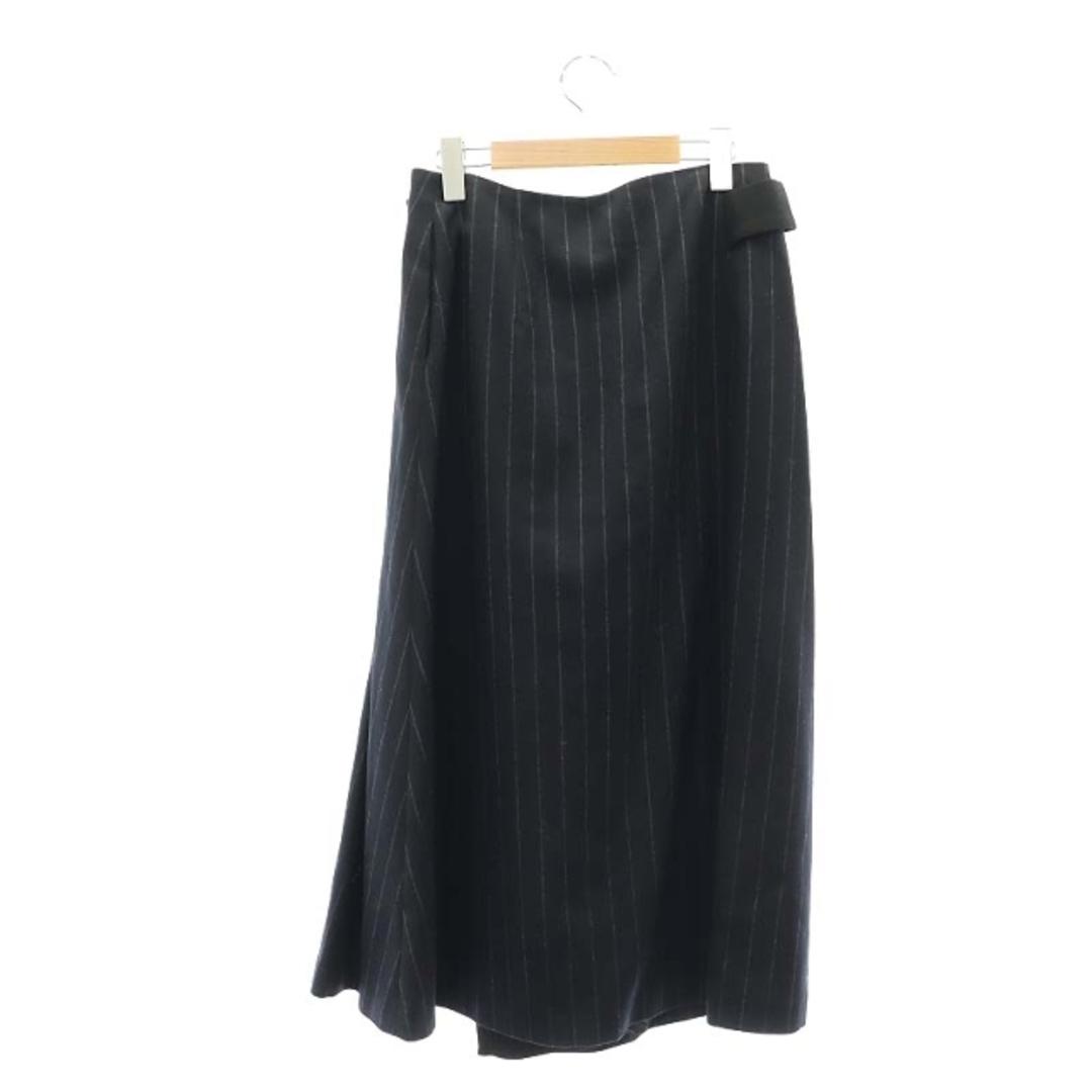 ADORE(アドーア)のアドーア ウールストライプスカート フレア ラップ ミモレ 38 M 紺 黒 レディースのスカート(ロングスカート)の商品写真