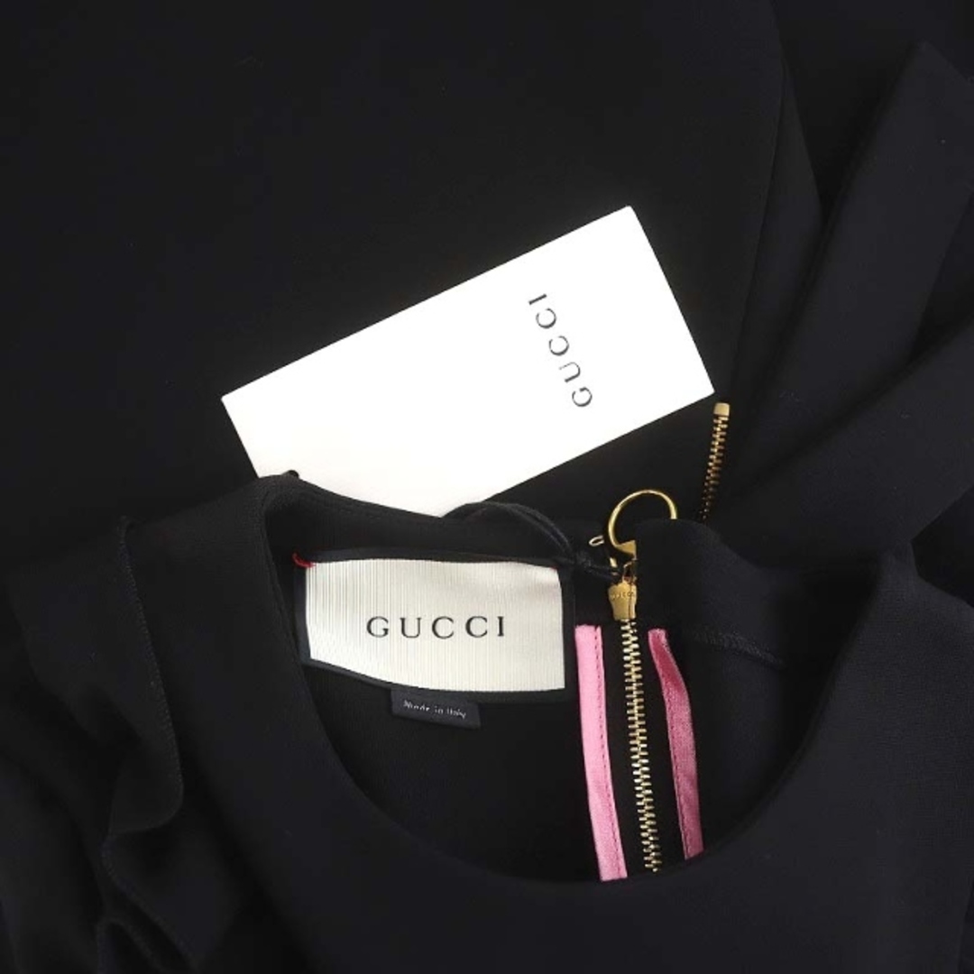 Gucci(グッチ)のグッチ バックリボン フリルワンピース ひざ丈 半袖 S 黒 445275 レディースのワンピース(ひざ丈ワンピース)の商品写真