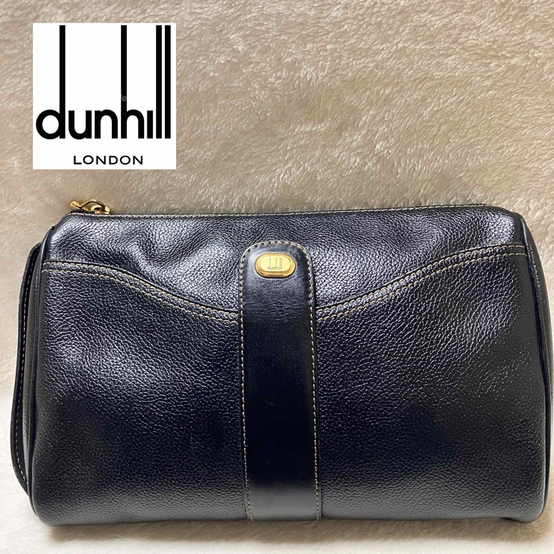 Dunhill(ダンヒル)のdunhill しぼ革レザー ハンドル付き クラッチバッグ ブラック メンズのバッグ(セカンドバッグ/クラッチバッグ)の商品写真