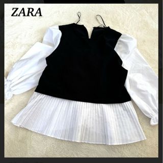 ZARA - ZARA　ザラ　プリーツブラウス　コントラストブラウス