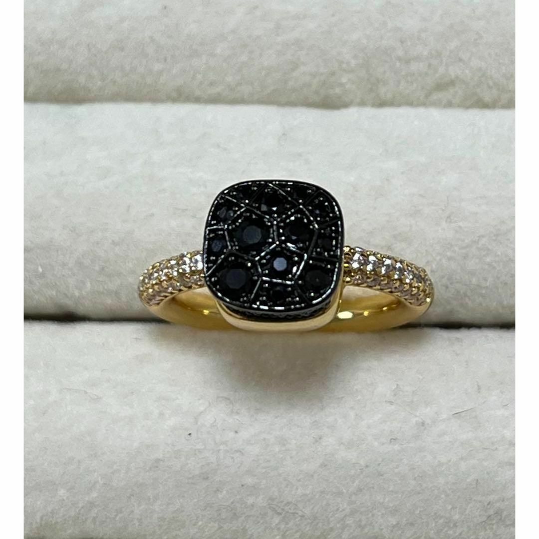 041ブラック×ゴールドパヴェ仕様　ポメラート風 宝石リング ジルコニア レディースのアクセサリー(リング(指輪))の商品写真