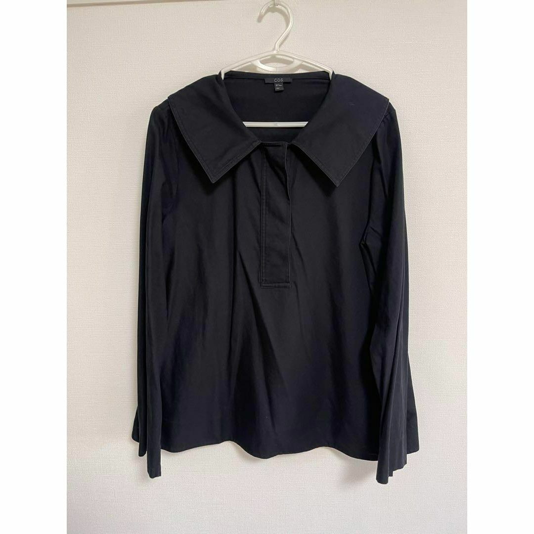 COS(コス)のCOS コス　ビッグカラーシャツ ブラウス コットン 黒 長袖 レディースのトップス(シャツ/ブラウス(長袖/七分))の商品写真