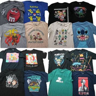 古着卸 まとめ売り キャラクター 半袖Tシャツ 16枚セット (メンズ L /XL ) スヌーピー ナルト  ディズニー マリオ ガーフィールド MS9868(その他)