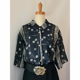 サンタモニカ(Santa Monica)のused レトロ ドット模様 シャツ ブラウス古着 ヴィンテージ vintage(シャツ/ブラウス(半袖/袖なし))