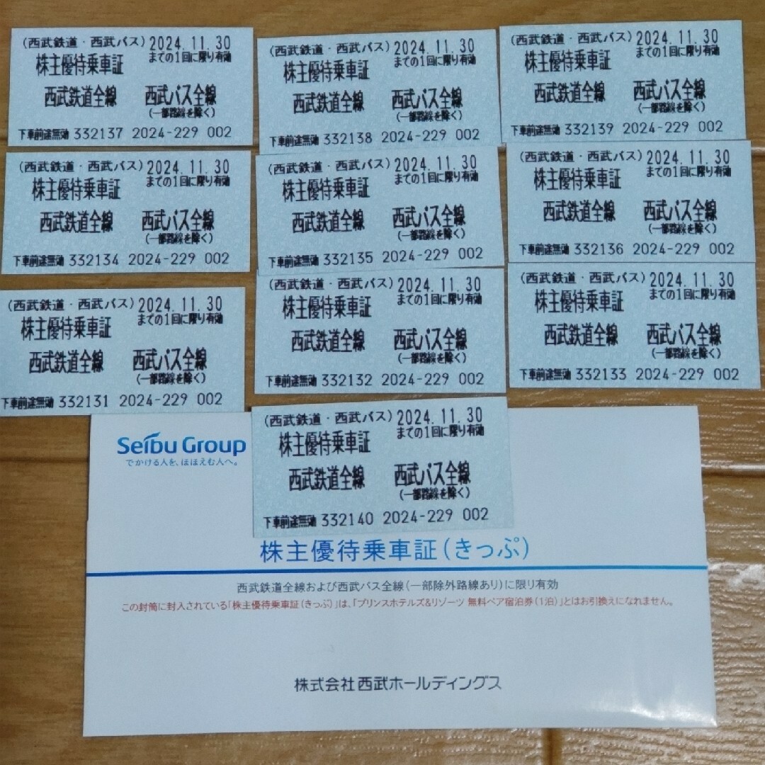 西武ホールディングス　株主優待株主優待乗車証(きっぷ)10枚 チケットの乗車券/交通券(その他)の商品写真