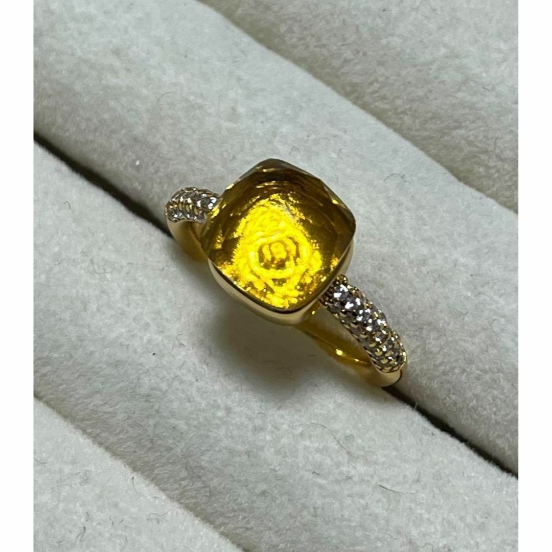 029黄色×ゴールドキャンディーリング指輪ストーン ポメラート風ヌードリング レディースのアクセサリー(リング(指輪))の商品写真