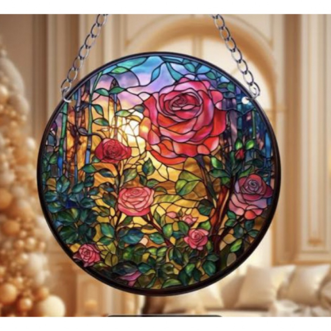 薔薇雑貨　ステンドグラス風　壁飾り　装飾 インテリア/住まい/日用品のインテリア小物(その他)の商品写真