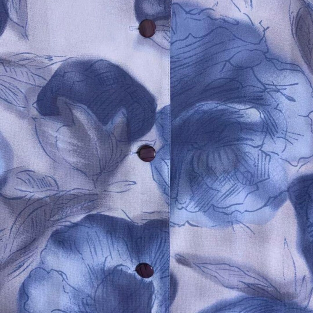 古着 総柄 長袖 シャツ ブラウス 花 フラワー 青 ブルー 紫 パープル レディースのトップス(シャツ/ブラウス(長袖/七分))の商品写真