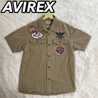 AVIREX　メンズ半袖ミリタリーシャツ　XL　パッチワーク　空軍　ベージュ