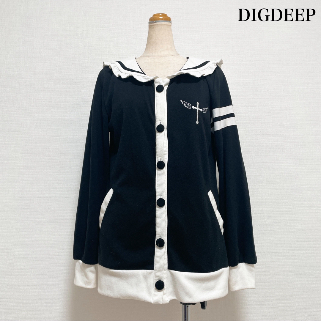 DIGDEEP セーラー襟刺繍スウェット 黒 ゴス 地雷系 サブカル レディースのトップス(トレーナー/スウェット)の商品写真