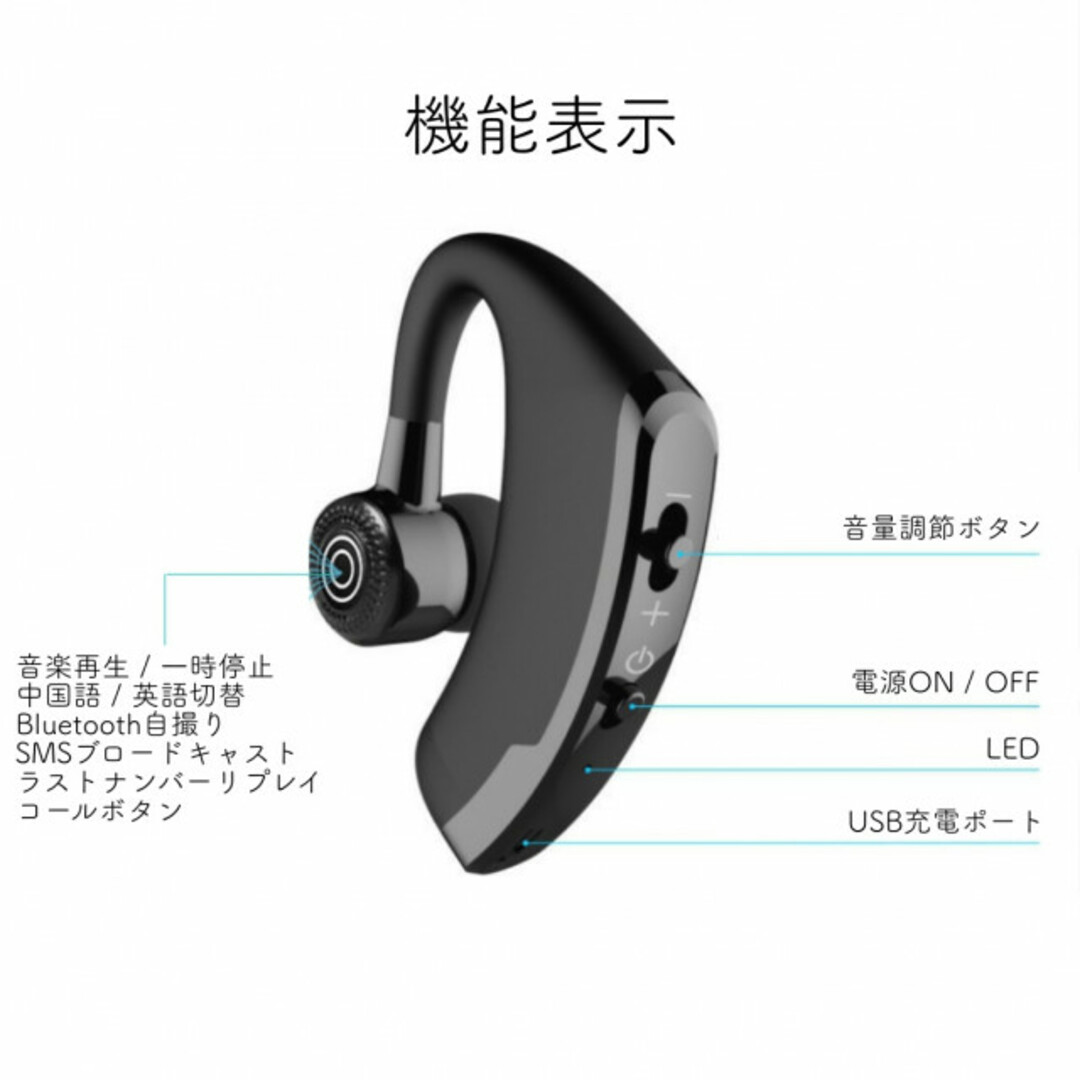 片耳 イヤホン Bluetooth5.0 ワイヤレス ヘッドセット ハンズフリー スマホ/家電/カメラのオーディオ機器(ヘッドフォン/イヤフォン)の商品写真