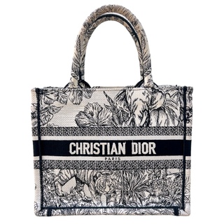 Christian Dior - 　クリスチャン・ディオール Christian Dior ブックトート スモール ホワイト ブラック キャンバス レディース トートバッグ