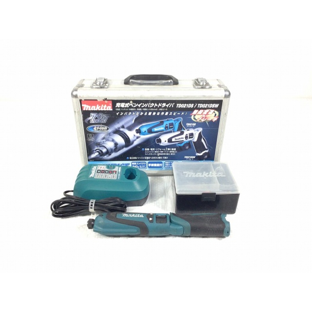 Makita(マキタ)の☆中古品☆makita マキタ 7.2V 充電式ペンインパクトドライバー TD021D 青 バッテリ3個(7.2V1.0Ah) 充電器 ケース付 コードレス 90489 自動車/バイクのバイク(工具)の商品写真