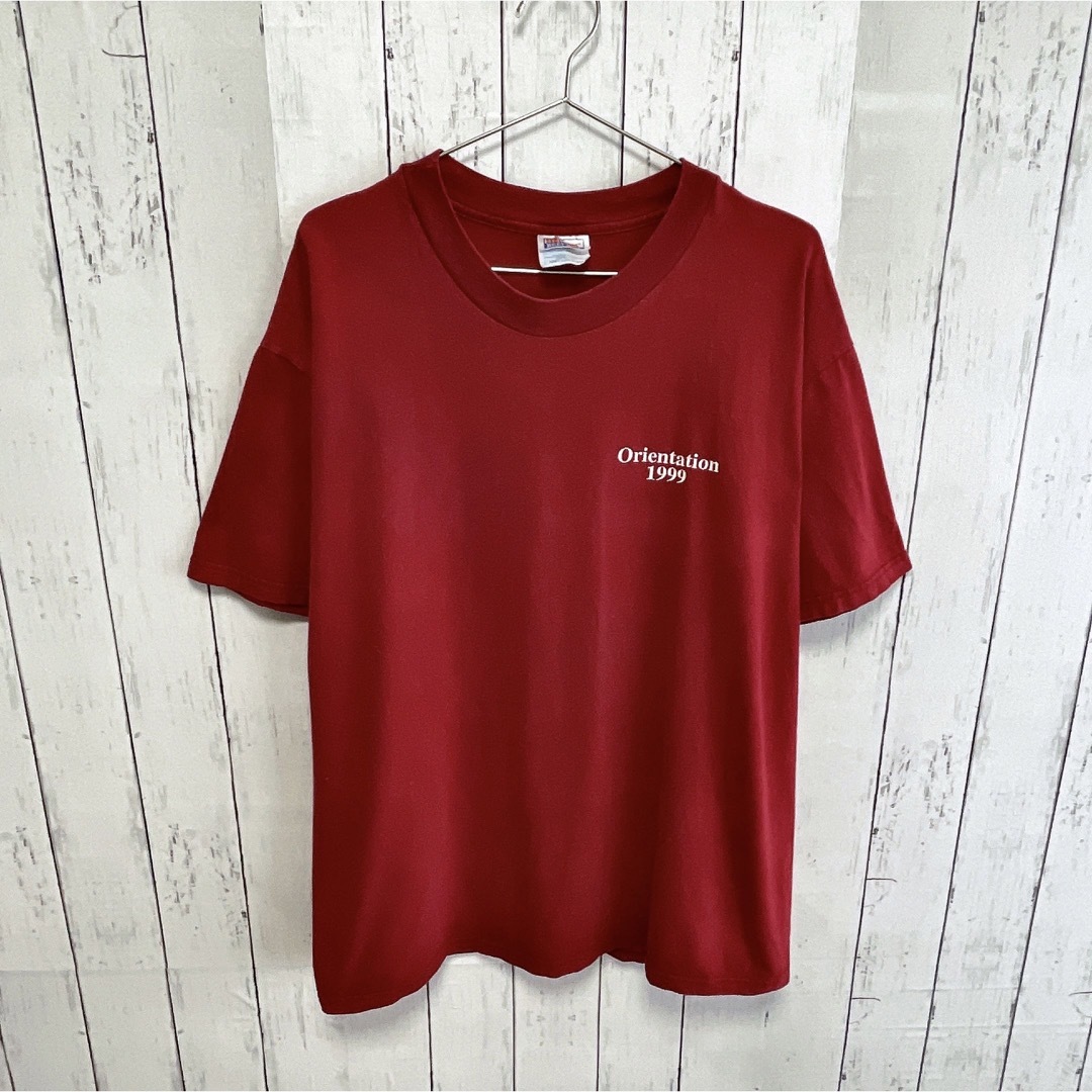 Hanes(ヘインズ)のHanes　90s　Tシャツ　L　レッド　赤　スクールロゴ　プリント　USA古着 メンズのトップス(Tシャツ/カットソー(半袖/袖なし))の商品写真