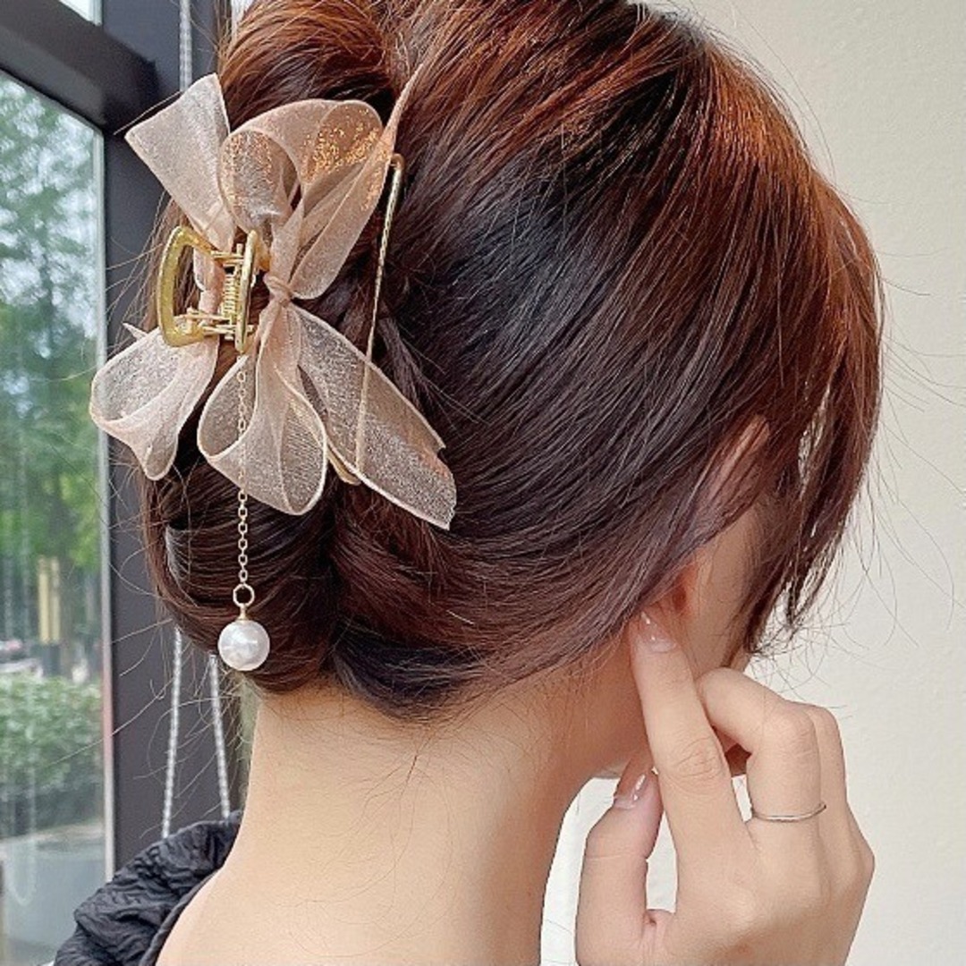 【人気】レディース　リボン　バンスクリップ　ヘアクリップ　パール　韓国　上品 レディースのヘアアクセサリー(バレッタ/ヘアクリップ)の商品写真